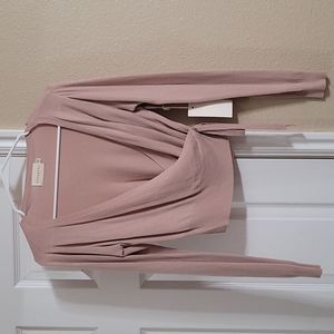 Dreamers women long sleeve side wrap crop sweater top, size L, pink